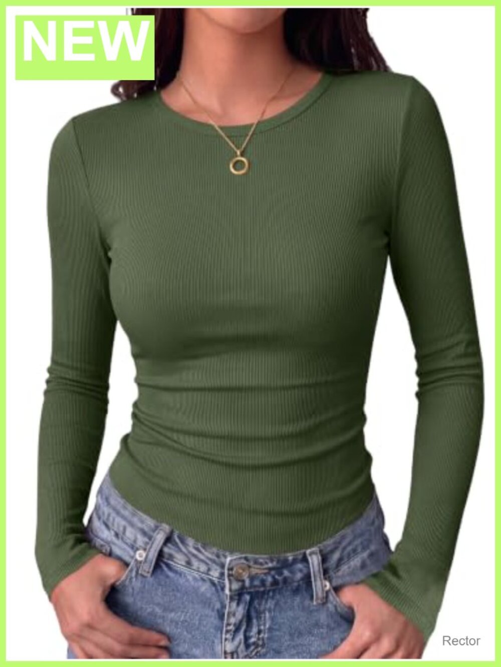 Womens Long Sleeve Crewneck Fitted Ribbed Knit T-Shirt Tee